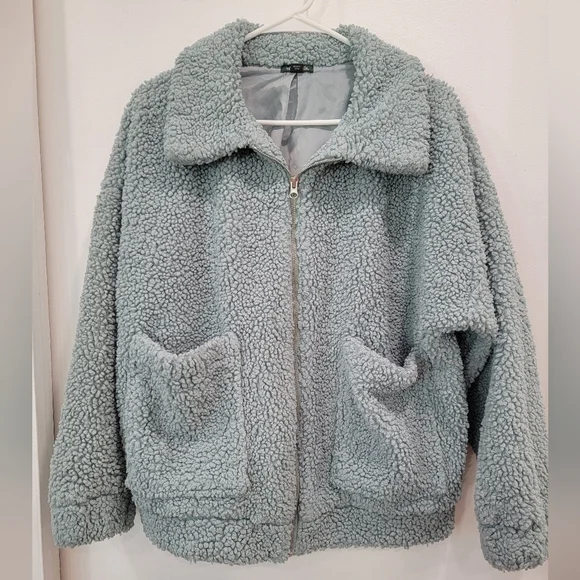 Wild Fable Teddy Sherpa Faux Fur Jacket Blue Haze XS/S Oversized - Picture 3 of 10
